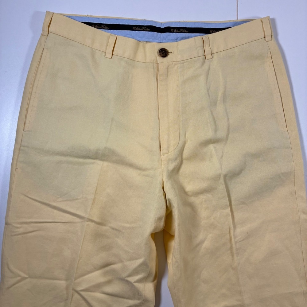 Brooksβ Brothers Hudson Linen Blend Pants 36x25 Light Yellow Cuffed (Tag 36x30)
